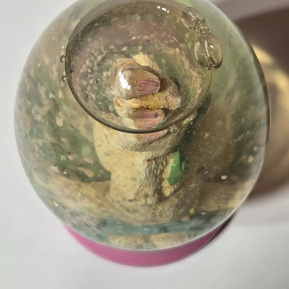 VINTAGE Snow Globe Easter Egg Shape Glass Pink Base Cheryl‎ Ann Johnson 1992